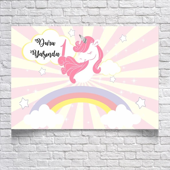 Unicorn Temalı Doğum Günü Afişi 100X150 cm ürün görseli 1