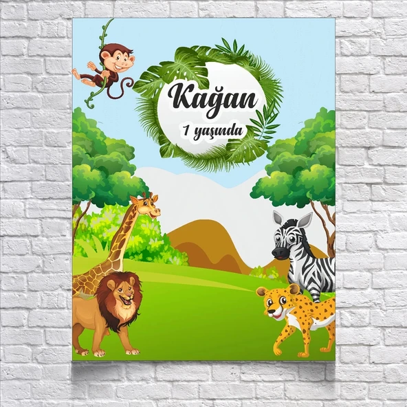 Safari Temalı Doğum Günü Afişi 100X150 cm ürün görseli 1