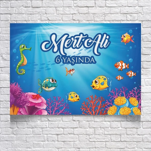 DENİZ VE BALIK TEMALI DOĞUM GÜNÜ AFİŞİ 100X150 cm ürün görseli 1