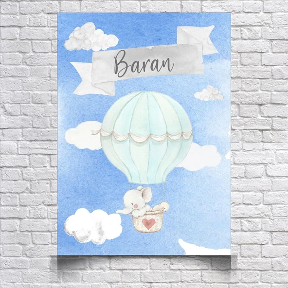Uçan Balon ve Fil Temalı Doğum Günü Afişi 100X150 cm ürün görseli 1