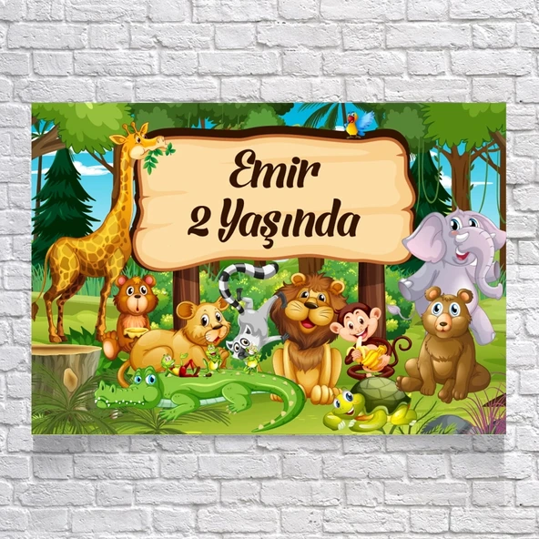 Safari Temalı Doğum Günü Afişi 100X150 cm ürün görseli 1