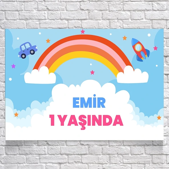 Gökkuşağı Temalı Doğum Günü Afişi 100X150 cm ürün görseli 1