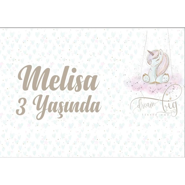 Küçük Unicorn Temalı Doğum Günü Afişi 100X150 cm ürün görseli 1