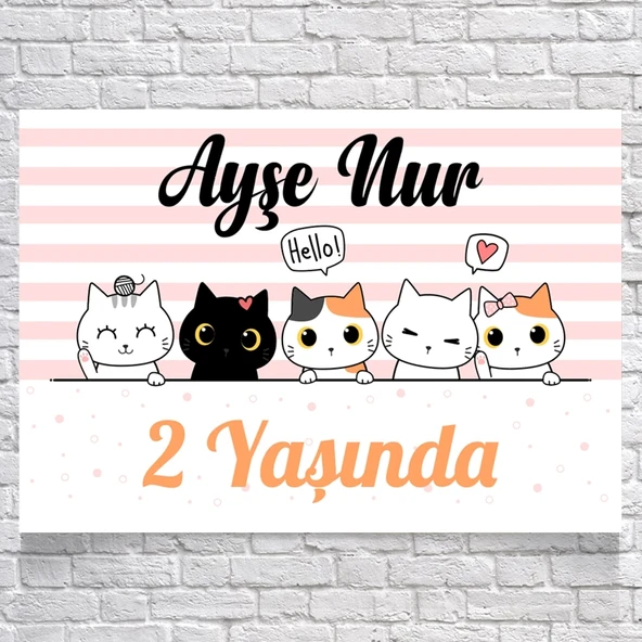 Kedi Teamlı Doğum Günü Afişi 100X150 cm ürün görseli 1