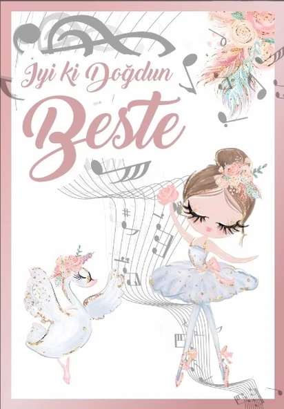 Baerin ve Beste Temalı Doğum Günü Afişi 100X150 cm ürün görseli 1