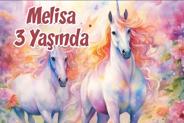 Büyük Unicornlar Temalı Doğum Günü Afişi 100X150 cm ürün görseli 1