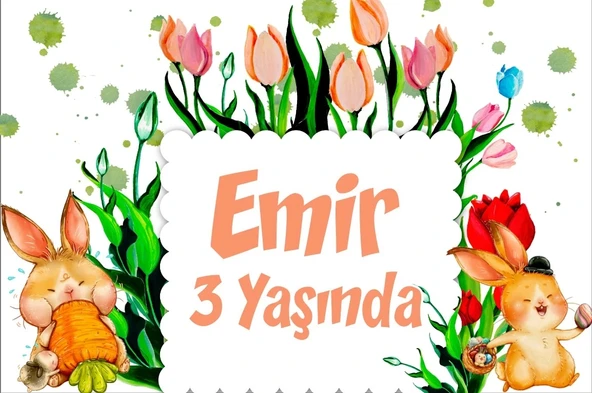 Tavşanlar Temalı Doğum Günü Afişi -1 100X150 cm ürün görseli 1