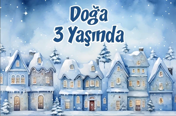 Kış ve Evler Temalı Doğum Günü Afişi 100X150 cm ürün görseli 1
