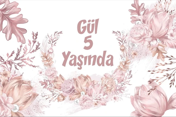 İnciler ve Çiçekler Temalı Doğum Günü Afişi 100X150 cm ürün görseli 1