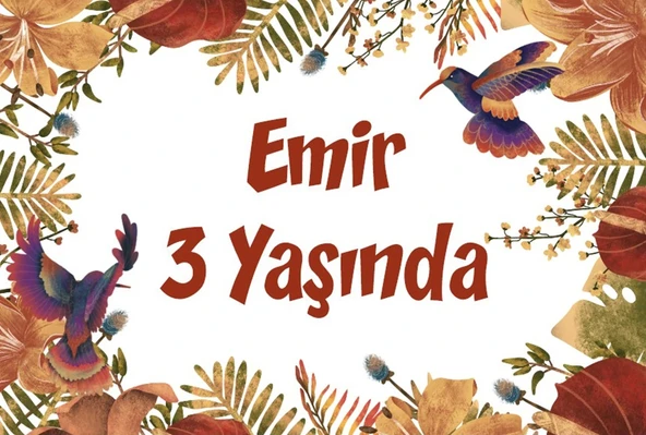 Sarı Yapraklar ve Kuşlar Temalı Doğum Günü Afişi 100X150 cm ürün görseli 1