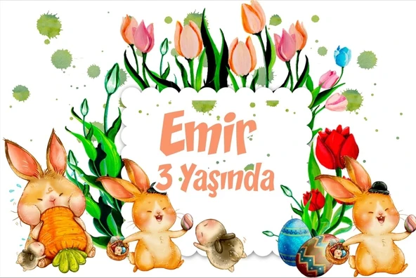 Tavşanlar Temalı Doğum Günü Afişi 100X150 cm ürün görseli 1