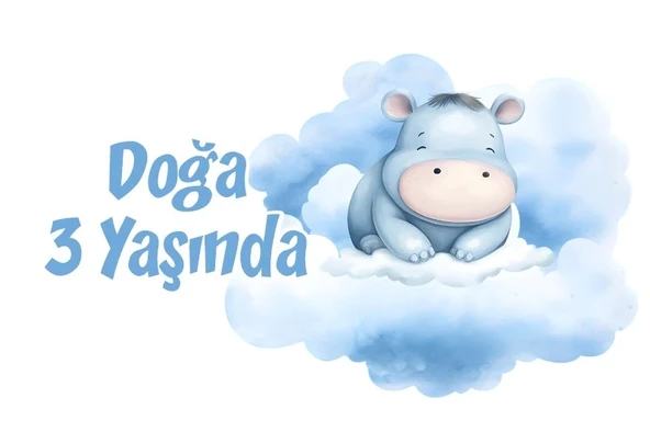 Mavi Sevimli İnek Temalı Doğum Günü Afişi 100X150 cm ürün görseli 1