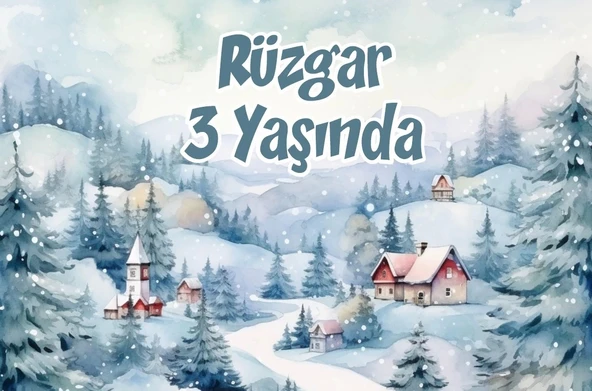 Kış ve Evler Temalı Doğum Günü Afişi 100X150 cm ürün görseli 1