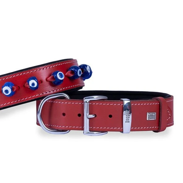 Doggie Comfort Deri Nazar Boncuklu Köpek Boyun Tasması Large Kırmızı 4x57-65 Cm ürün görseli 1