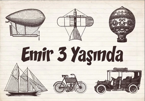 Vintage Araçlar Temalı Doğum Günü Afişi 100X150 cm ürün görseli 1