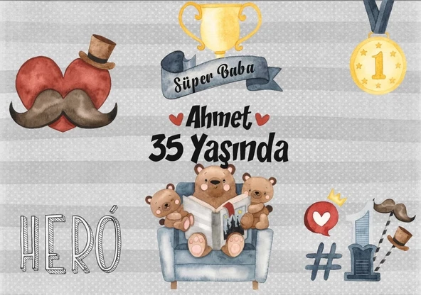Baba Temalı Doğum Günü Afişi 100X150 cm ürün görseli 1
