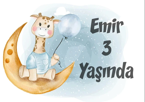 Ay ve Zürafa Temalı Doğum Günü Afişi 100X150 cm ürün görseli 1