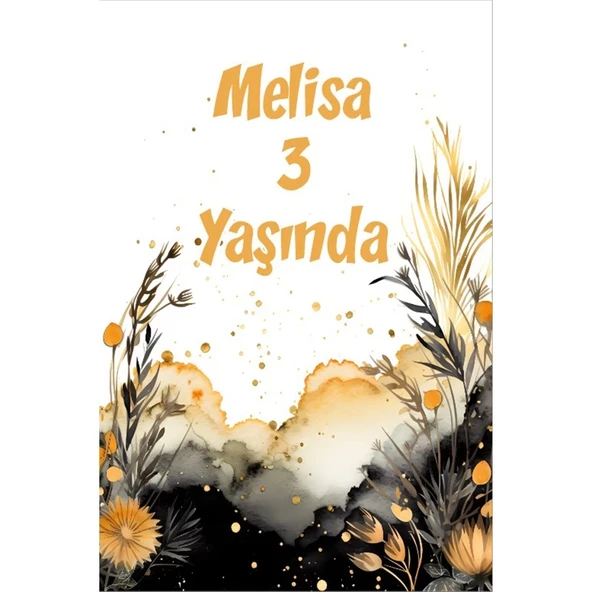 Sarı Siyah Çiçekler Temalı Doğum Günü Afişi 100X150 cm ürün görseli 1