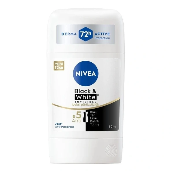 Nıvea Kadın Stick Deodorant Black & White Invisible İpeksi Pürüzsüzlük 50 ml ürün görseli 1