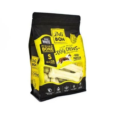 Delibon Deri Pres Kemik Köpek Ödülü Small Beyaz 12 Cm 25 Adet ürün görseli 1