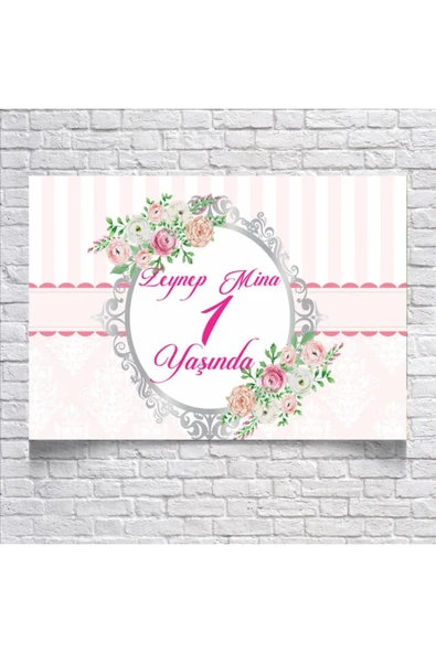 PEMBE ÇİÇEKLİ DOĞUM GÜNÜ AFİŞİ 35X50 cm ürün görseli 1