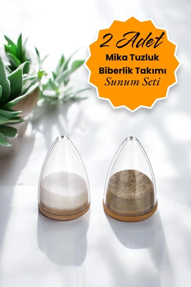 Mithra Life 2 Adet Ahşap Altlıklı Silikon Kapaklı Mika Baharatlık Tuzluk Biberlik Seti MIT1153 ürün görseli 1