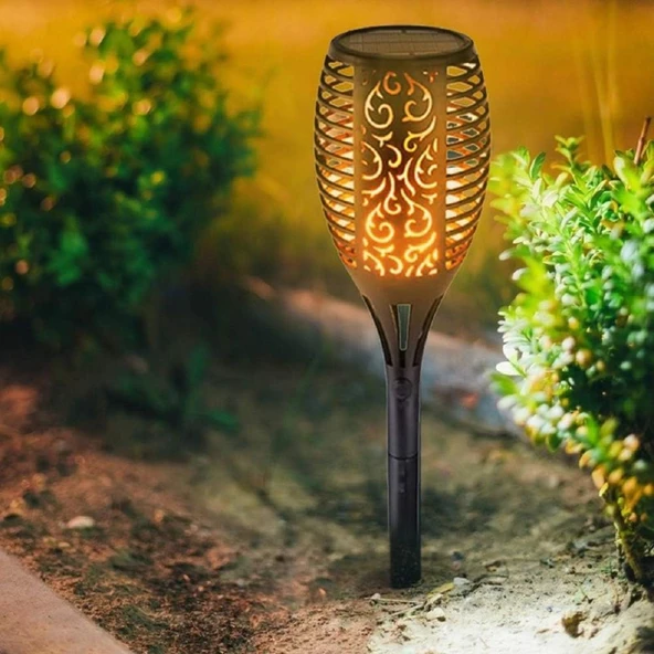 Alev Efektli Solar Meşale Lamba Sarı Led Işık Güneş Enerjili Bahçe Aydınlatma Teras Çim Yol Lambası ürün görseli 1