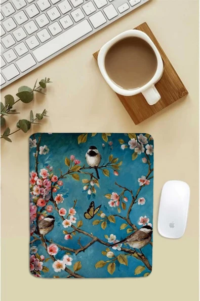 SonicTouch Bilek Destekli Bahar Dalları Turkuaz Dikdörtgen Pürüzsüz Yüzey Dikişsiz Mouse Pad 18x22cm ürün görseli 1