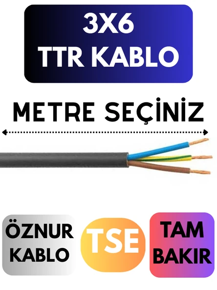 Öznur 3X6 TTR Kablo Metre Seçenekli (Siyah) ürün görseli 1