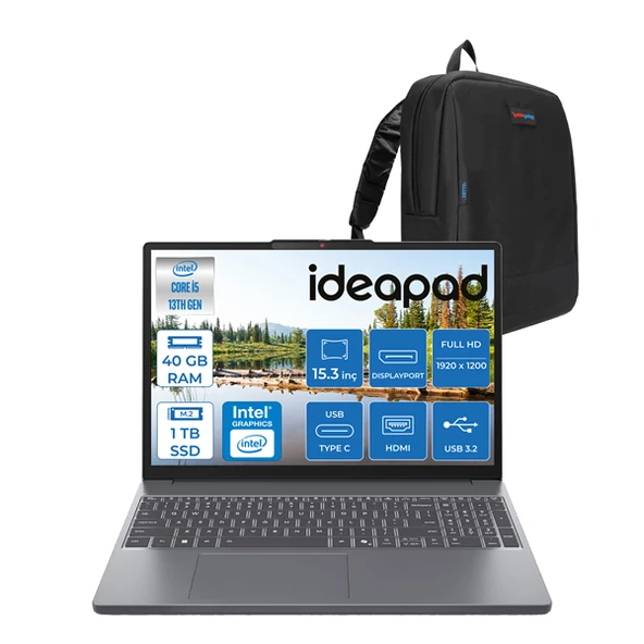 Lenovo Ideapad Slim 3 Intel Core I5 13420H 40GB Ddr5 512GB + 512GB SSD Intel® UHD Graphics Freedos 15.3" Wuxga IPS Taşınabilir Bilgisayar ID15IRH10F10 + Zettaçanta ürün görseli 1