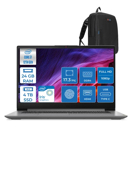 Lenovo Ideapad 3 17IAU7 82RL00DTTX I7 1255U 24GB 4tb SSD  Intel® Iris® Xe Graphics Windows 11 Home 17.3" Fhd IPS Taşınabilir Bilgisayar 82RL00DTTXH12 + Zettaçanta ürün görseli 1