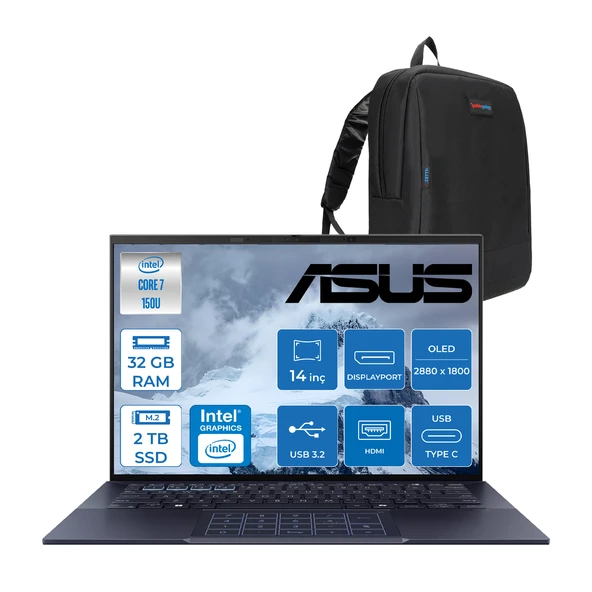Asus Expertbook B9 OLED B9403CVAR-C73211TBB Ntel® Core™ 7 Processor 150U 32GB 2tb SSD Intel Graphic Freedos 14" Wqxga+ 400NIT IPS (2880X1800) OLED Taşınabilir Bilgisayar 90NX05W104+ZETTAÇANTA ürün görseli 1