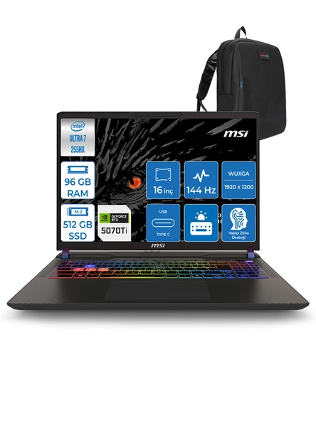 Msı Vector 16 Hx Aı Intel Ultra 7 255HX Aı 96GB Ddr5 512GB SSD 12GB/RTX5070TI/140W WIN11PRO 16" Fhd+ 144Hz Taşınabilir Bilgisayar 091XTRP25 + Zettausbbellek ürün görseli 1