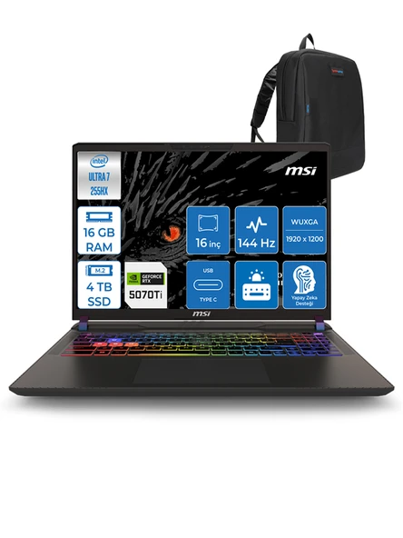 Msı Vector 16 Hx Aı Intel Ultra 7 255HX Aı 16GB Ddr5 4tb SSD 12GB/RTX5070TI/140W WIN11PRO 16" Fhd+ 144Hz Taşınabilir Bilgisayar 091XTRP04 + Zettausbbellek ürün görseli 1