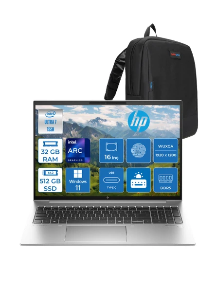 Hp Elitebook 860 G11 Wolfpro Intel ULTRA7-155H 32GB Ddr5 512GB SSD 16'' Wuxga WINDOWS11PRO Dizüstü Bilgisayar 9970P1ETW09+ZETTAÇANTA ürün görseli 1