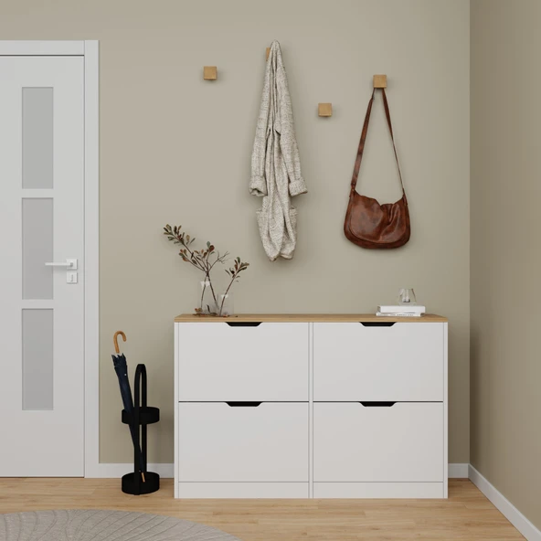 Midoser Nisan Düşer Kapak 4 Bölmeli Ayakkabılık Beyaz-ceviz 120 Cm ürün görseli 1
