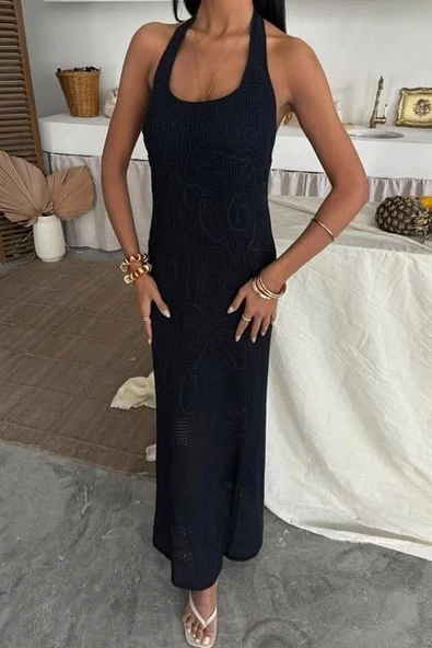 Suzene Nakışlı Astarlı Triko Elbise 2873 - Resim 3