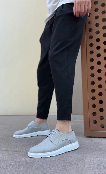 ET0003 Bağcıklı Klasik Spor Gri Renk Keten Yüksek Taban Casual Erkek Ayakkabı ürün görseli 1