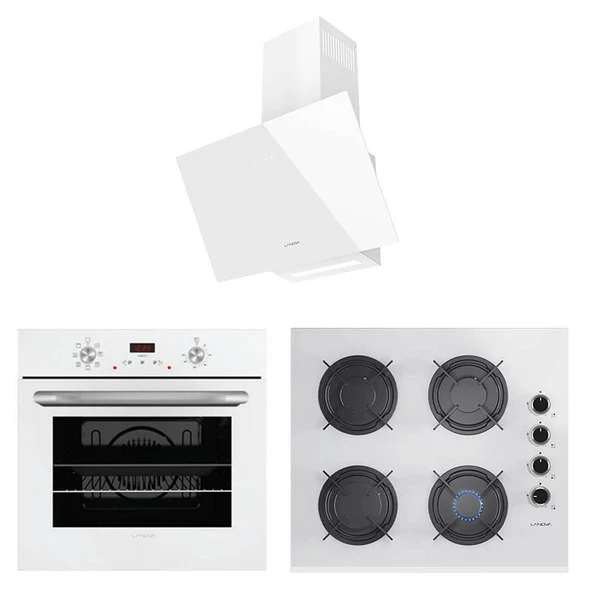 Lanova White 3207W01 - G16400-202 - 3220W6 Beyaz Cam Ankastre Set ürün görseli 1