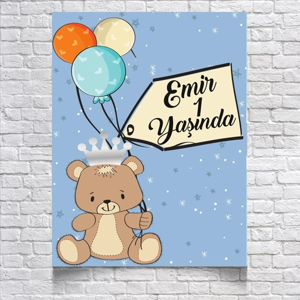Balon ve Ayıcıklı Doğm Günü Afişi 35X50 cm ürün görseli 1