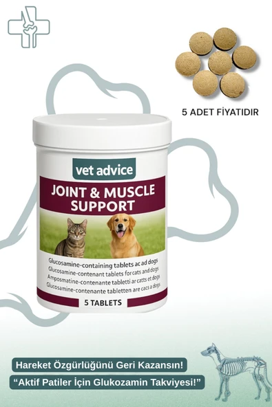 vet advice Kedi Ve Köpekler Için Glukozamin Içeren Eklem Ve Kas Destek Tableti 5 Adet ürün görseli 1
