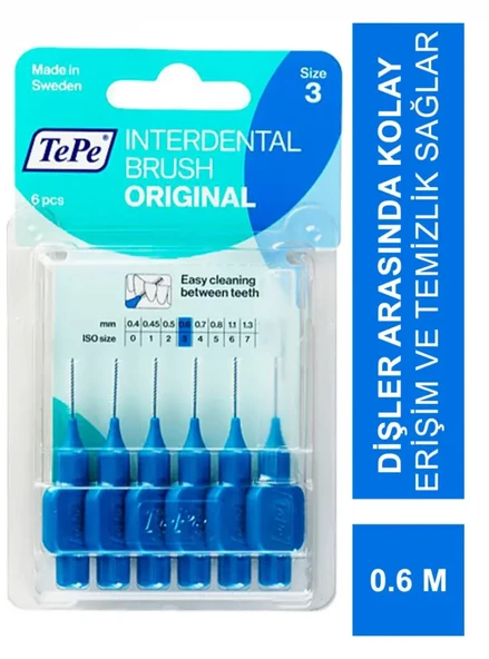 Tepe Interdental Brush Arayüz Fırçası Mavi 0.6 mm 6 lı ürün görseli 1