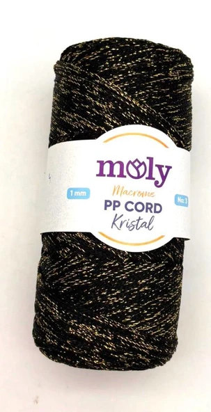 Angel Çanta Aksesuar Moly Yarn 200 Gr Simli Polyester Makrome No:004(Siyah Üzerine  Gold Sim) ürün görseli 1