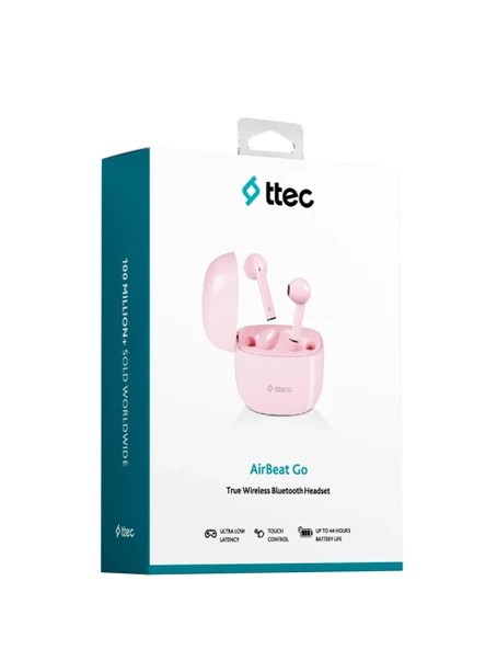 Ttec 2KM141B AirBeat Go Gerçek Kablosuz TWS Bluetooth Kulaklık Pembe - Resim 3