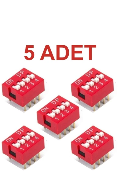 Rodevino 5 Adet 4 Pin Dıp Switch Kırmızı On‑off 2.54 mm Pcb ürün görseli 1