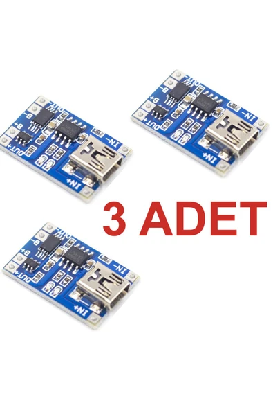 Rodevino 3 Adet Tp4056 Akım Korumalı 1a Lipo Batarya Şarj Modülü (MİNİ USB) ürün görseli 1