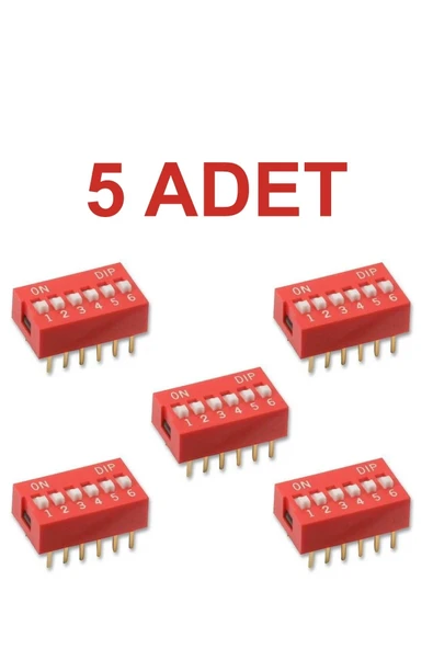 Rodevino 5 Adet 6 Pin Dıp Switch Kırmızı On‑off 2.54 mm Pcb ürün görseli 1