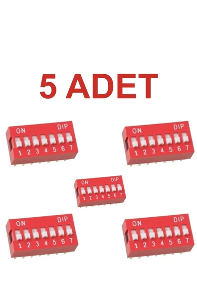Rodevino 5 Adet 7 Pin Dıp Switch Kırmızı On‑off 2.54 mm Pcb ürün görseli 1