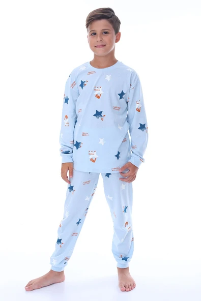 Yıldız Nota Desenli Mavi Pijama Takımı ürün görseli 1