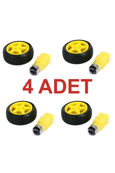 Rodevino 4 Adet - Arduino Robot Tekerlek Ve Dc Motor Seti - Redüktörlü Motor 250 Rp ürün görseli 1